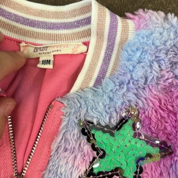 Baby Sara Multi Pink Tie Dye Faux Fur Bomber Jacket w/Star Trim Detail - Picture 9 of 10